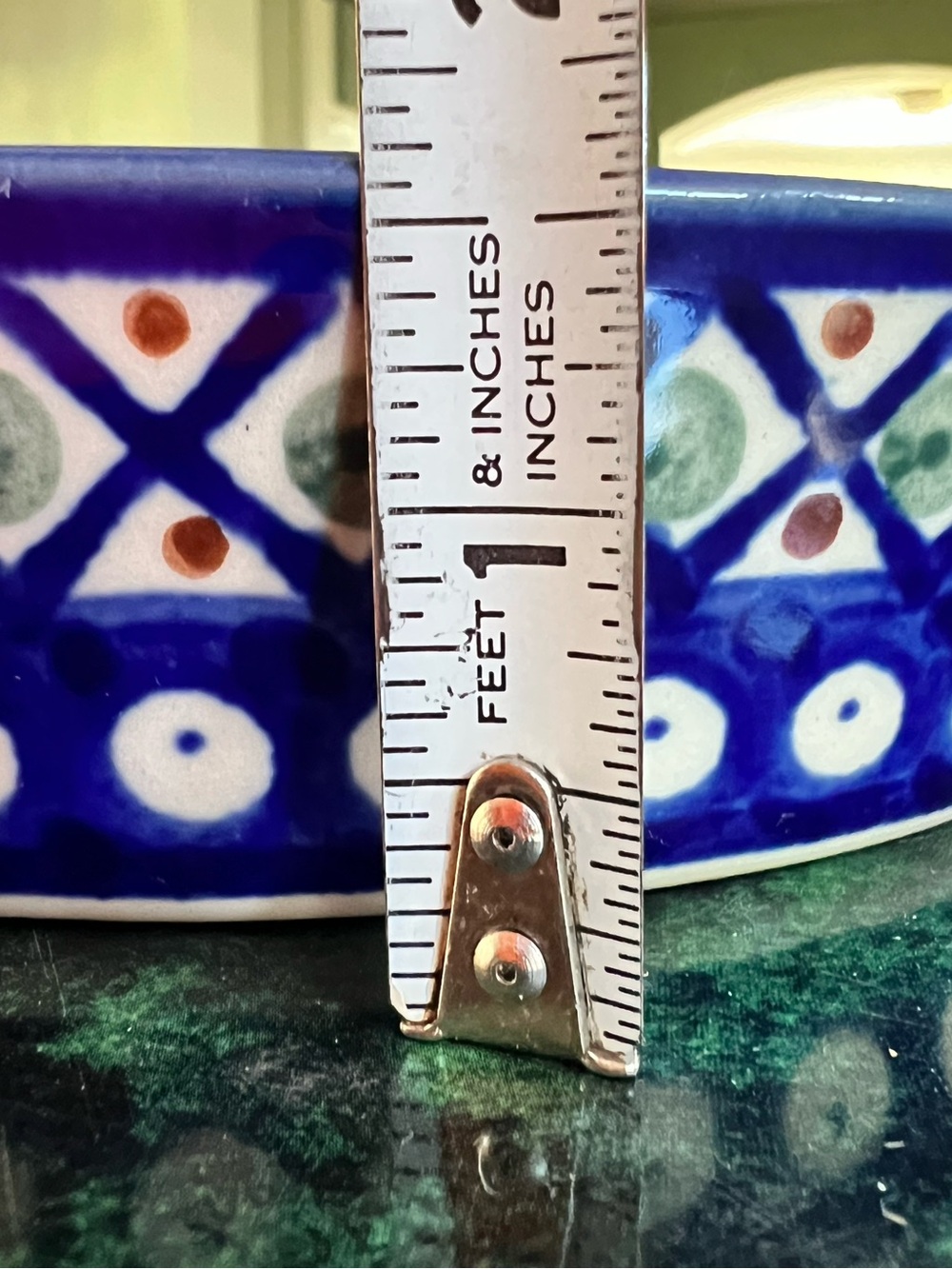 Polish Hand-Painted Oval Ceramic Bowl in Cobalt Blue and Cream - Picture 2 of 7